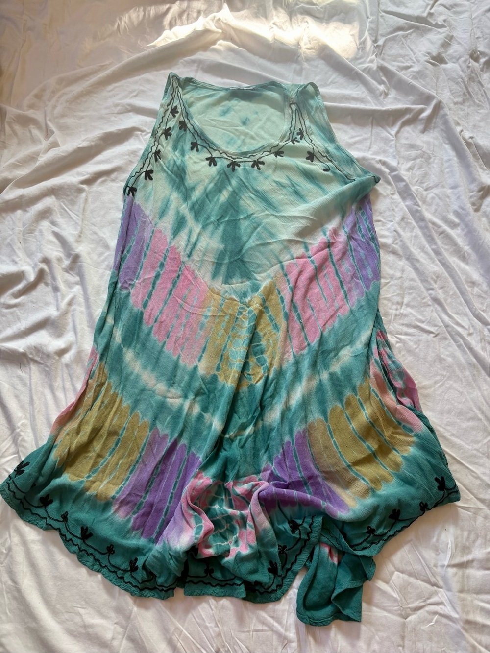 Bohemian Tie-Dye Swing Skirt — Teal, Pink & Gold